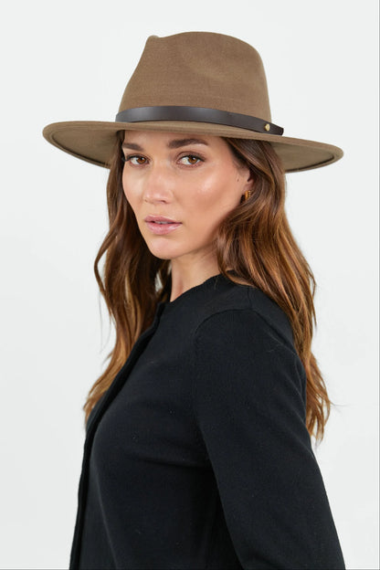 Among The Brave Tanner Dark Taupe Mid Brim Panama Wool Hat