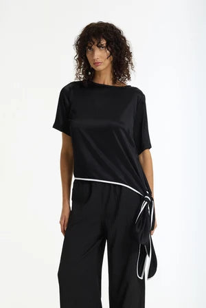 Blak The Knot Satin Tie Top Black/White