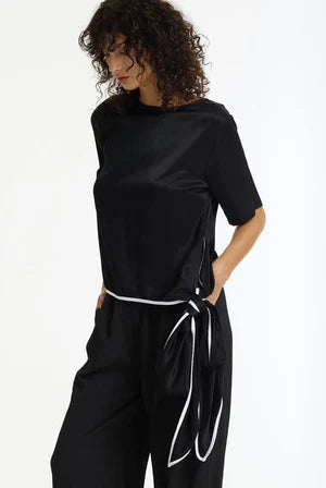 Blak The Knot Satin Tie Top Black/White