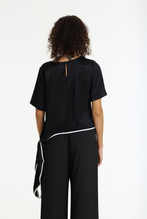Blak The Knot Satin Tie Top Black/White