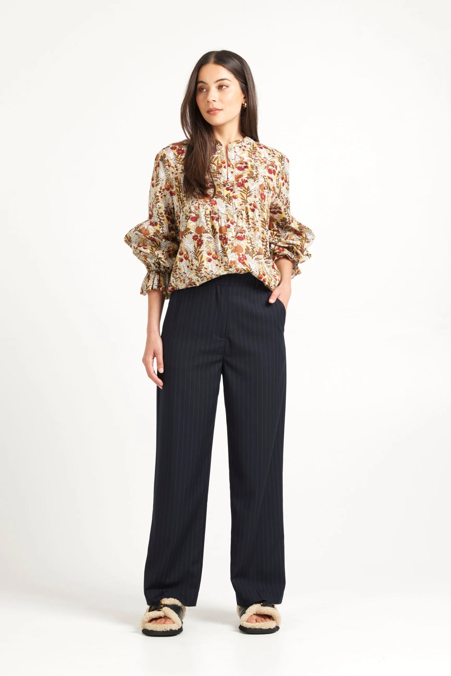 Tuesday Label Rose Pants-Pinstripe