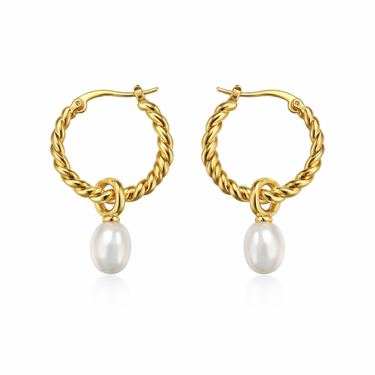 Me The Label Twisted Pearl Hoop Earrings