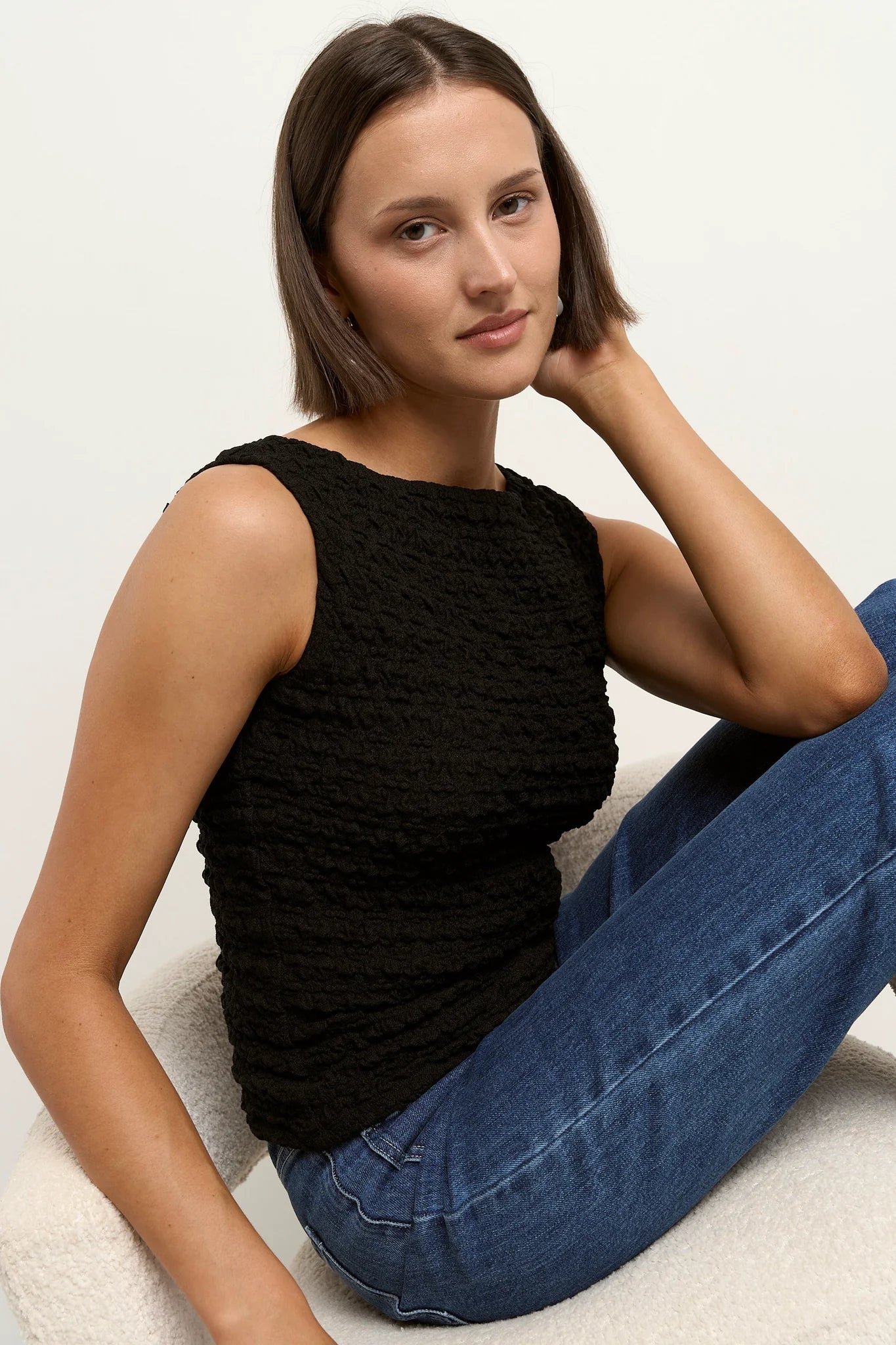 Among The Brave Untamed Black Lace Sleeveless Boatneck Top