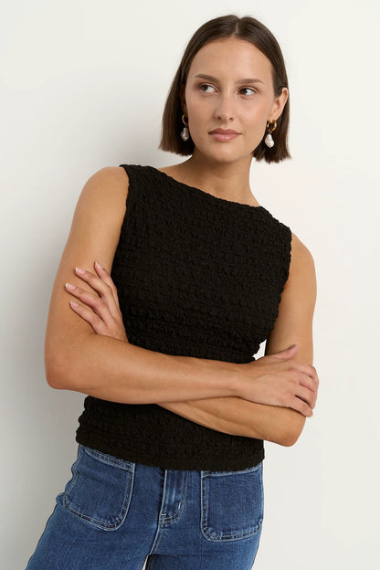 Among The Brave Untamed Black Lace Sleeveless Boatneck Top