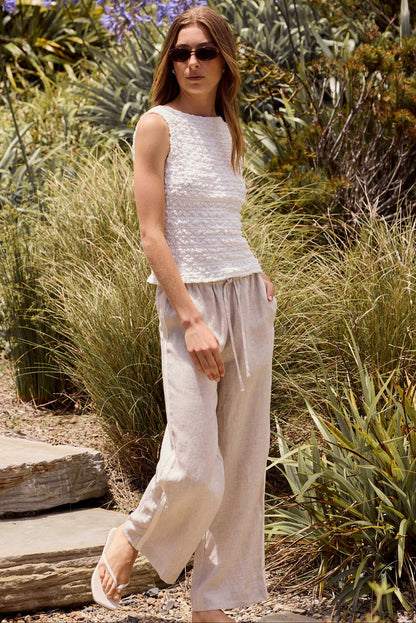 Stories Be Told Townie Natural Linen Side Stripe Elastic Waist Pants