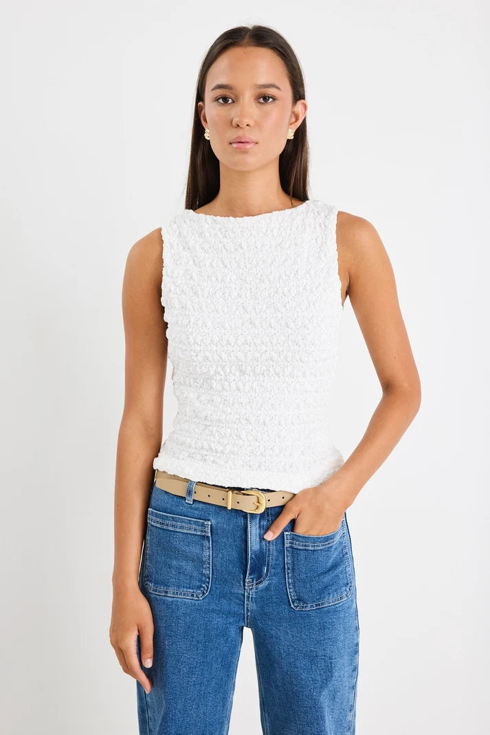 Among The Brave Untamed Ivory Lace Sleeveless Boatneck Top