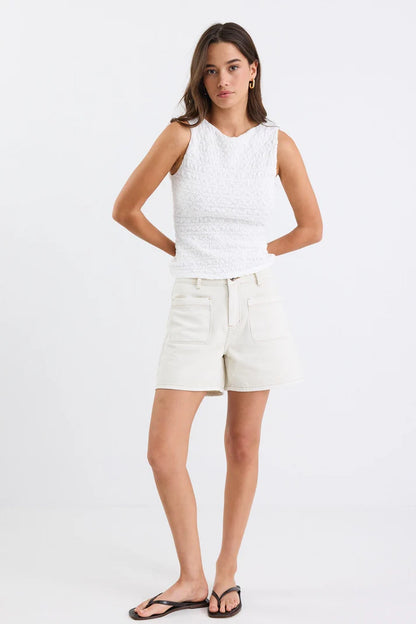 Stories Be Told Significant Ecru Denim Pocket Front Shorts