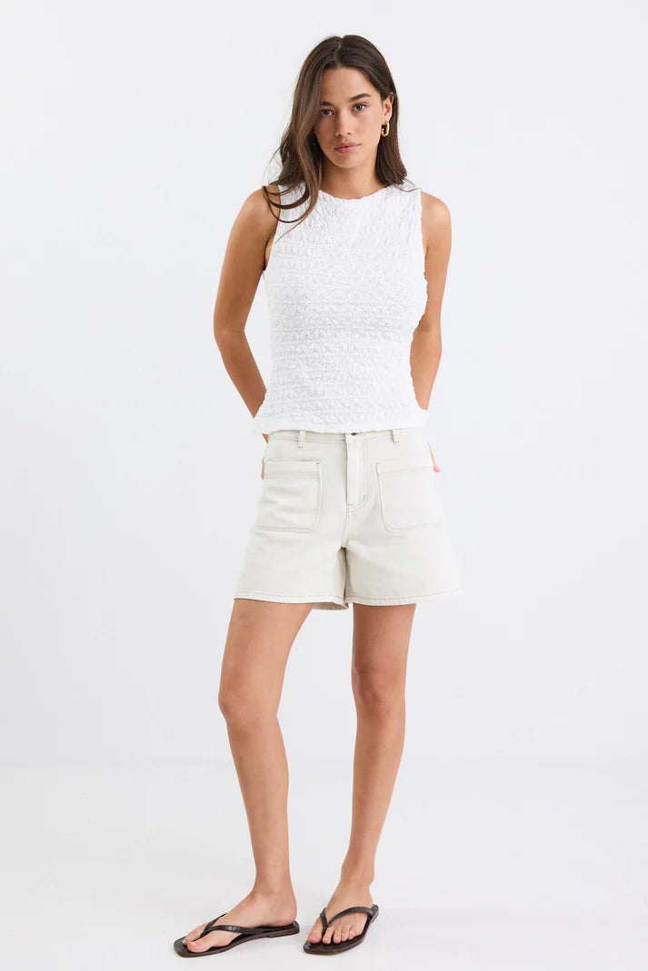 Stories Be Told Significant Ecru Denim Pocket Front Shorts