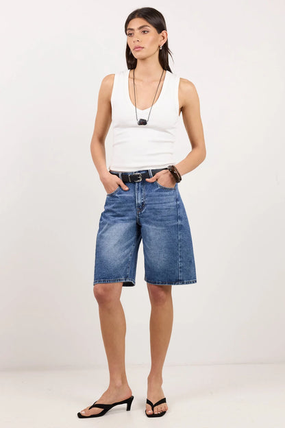 Among The Brave Academy Deep Blue Denim Barrel Short