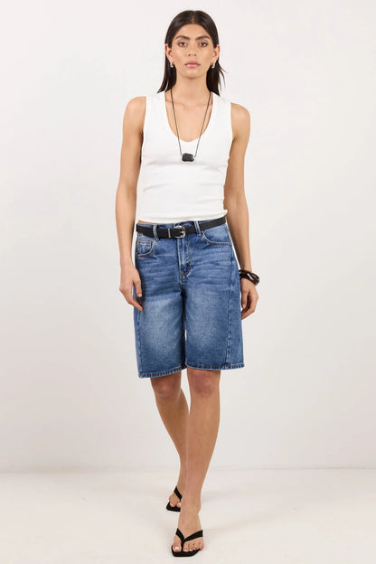 Among The Brave Academy Deep Blue Denim Barrel Short