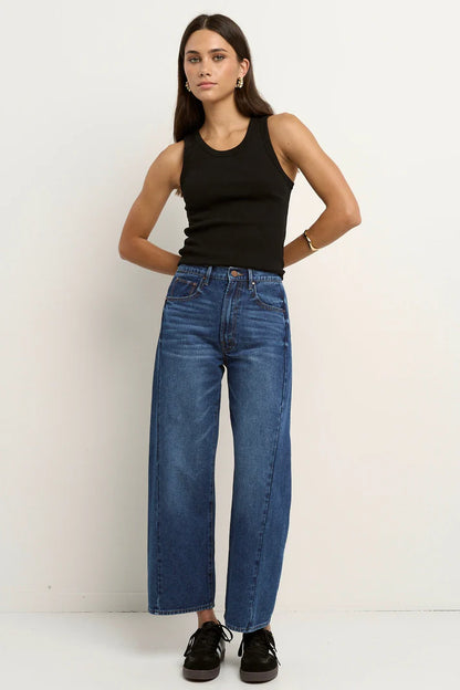 Among The Brave Varsity Deep Blue Forward Seam Barrel Jean