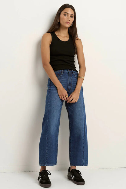 Among The Brave Varsity Deep Blue Forward Seam Barrel Jean