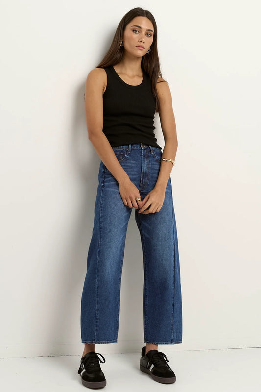 Among The Brave Varsity Deep Blue Forward Seam Barrel Jean
