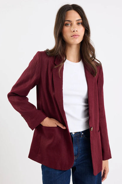 by.Rosa Voyant Burgundy Single Breasted Longline Blazer