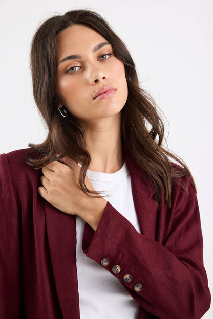 by.Rosa Voyant Burgundy Single Breasted Longline Blazer