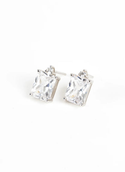 Federation Emerald Cut Stud in Clear or Black or Pink