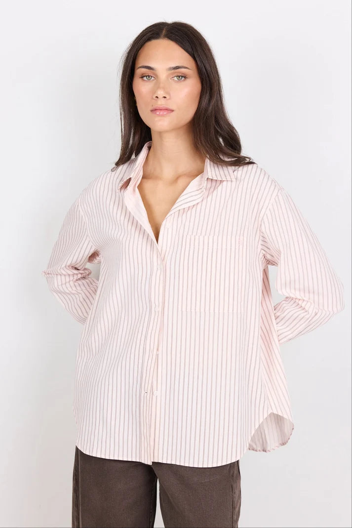Stories Be Told You Got This Blush Double Pinstripe Oversized Boyfriend Shirt