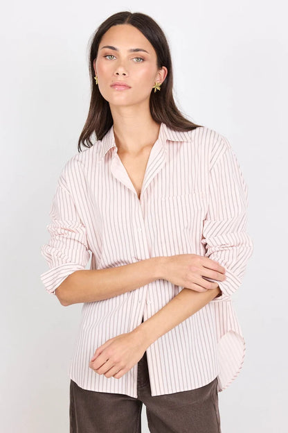 Stories Be Told You Got This Blush Double Pinstripe Oversized Boyfriend Shirt