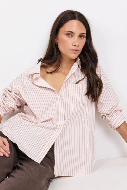 Stories Be Told You Got This Blush Double Pinstripe Oversized Boyfriend Shirt