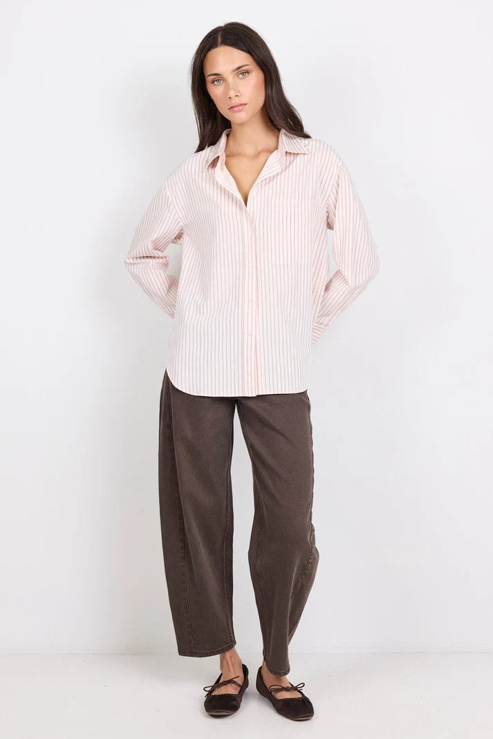 Stories Be Told You Got This Blush Double Pinstripe Oversized Boyfriend Shirt