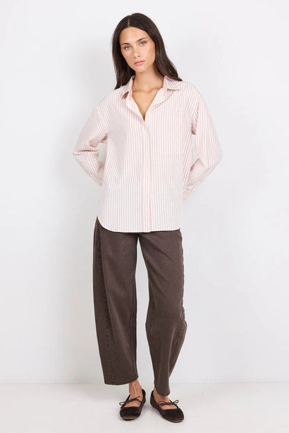 Stories Be Told You Got This Blush Double Pinstripe Oversized Boyfriend Shirt