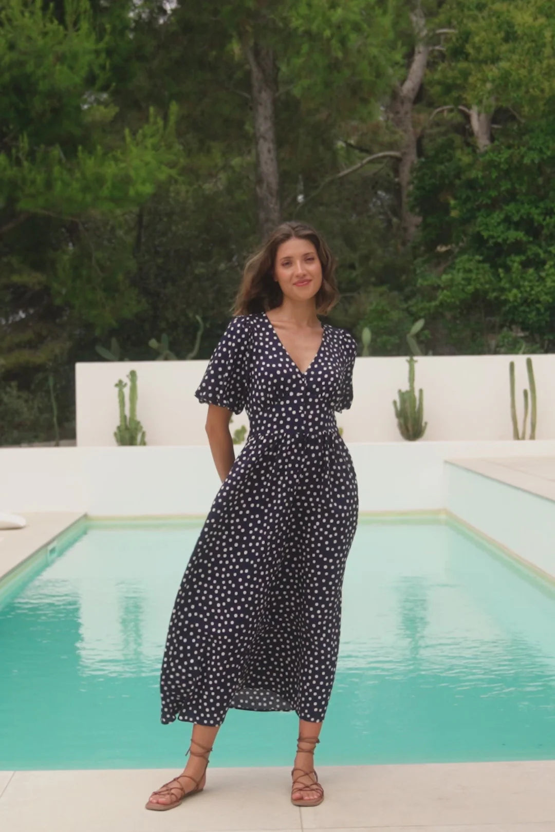 Stories Be Told Lisbon Navy Polka Dot Dress