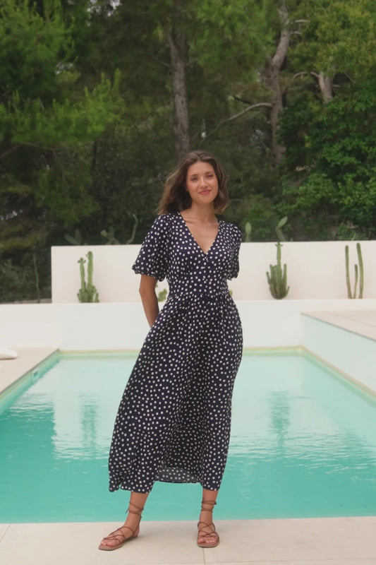 Stories Be Told Lisbon Navy Polka Dot Dress