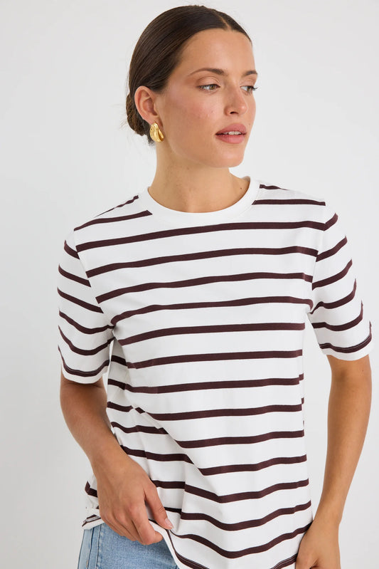 RE.UNION label Binding Chocolate Stripe Boxy Fit tee