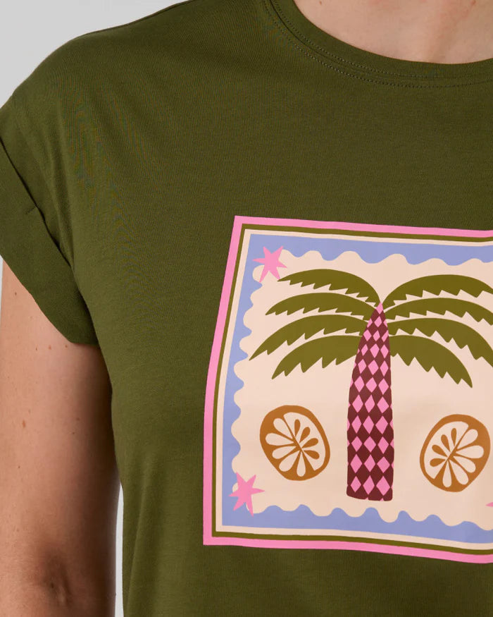 Stella+Gemma Cuff Tee Khaki Palm