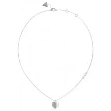 Guess Plain and Pave Heart Charm Necklace