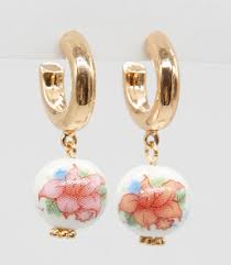 Stella+Gemma Gold Hoop Earrings With Pink Flower Balls