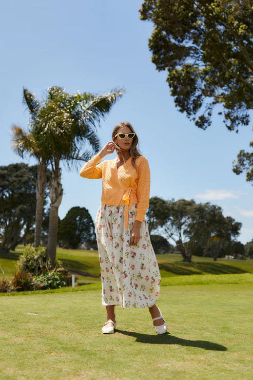 Thing Thing Wrapt Cardigan - Peach Pointelle