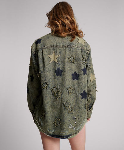 One Teaspoon Star Classic Everyday Shirt Petrol Green