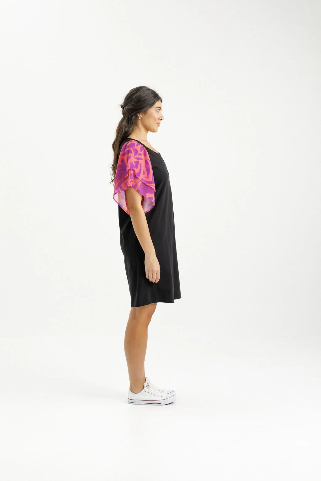 Home Lee Lola Dress - Black With Sunset Floral Sleeves