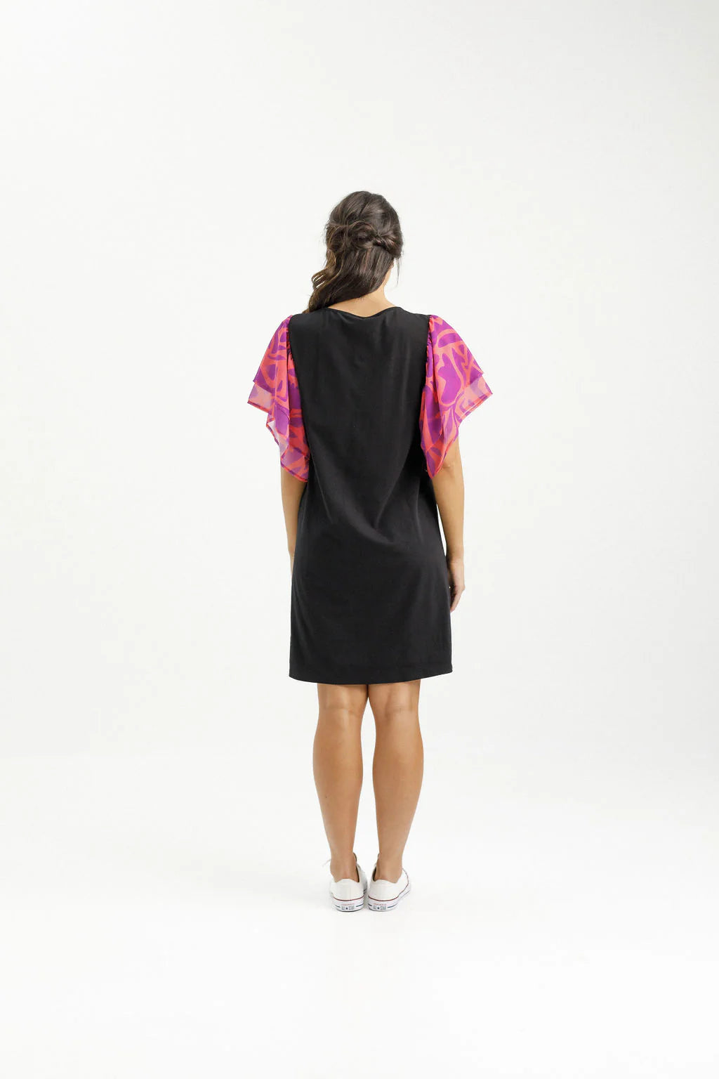 Home Lee Lola Dress - Black With Sunset Floral Sleeves