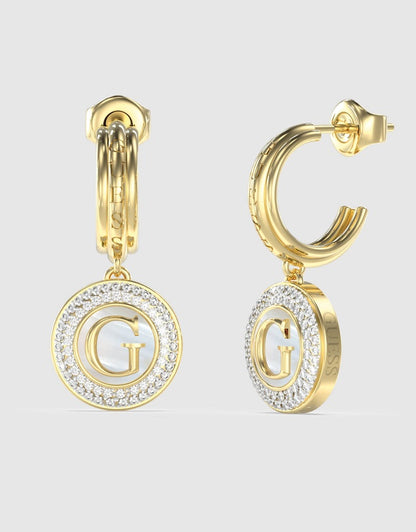 Guess Pearly G Coin Hoop Earrings