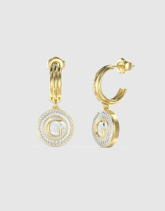 Guess Pearly G Coin Hoop Earrings