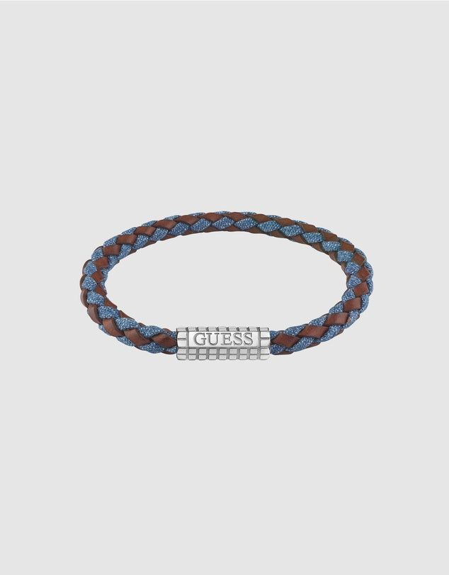 Guess Silver Logo Leather Bracelet