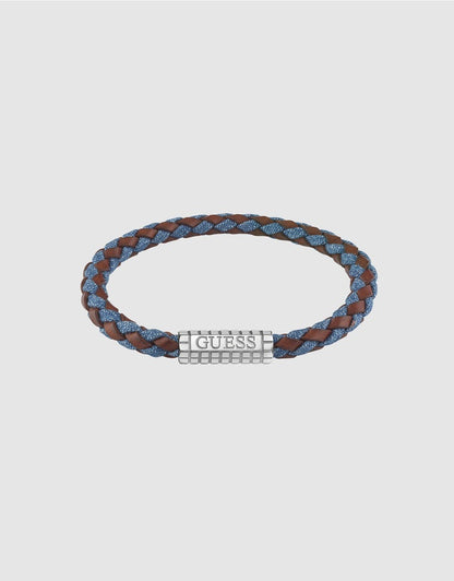 Guess Silver Logo Leather Bracelet