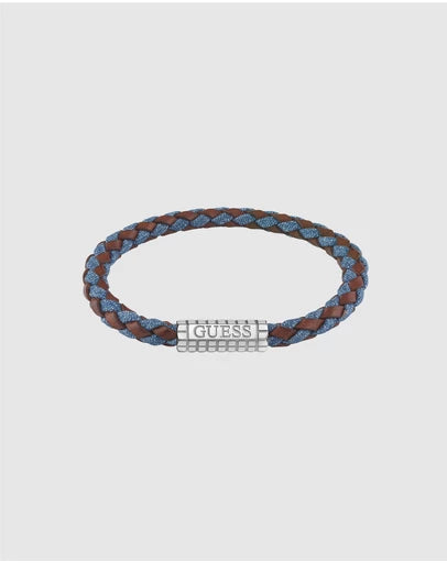 Guess Silver Logo Leather Bracelet