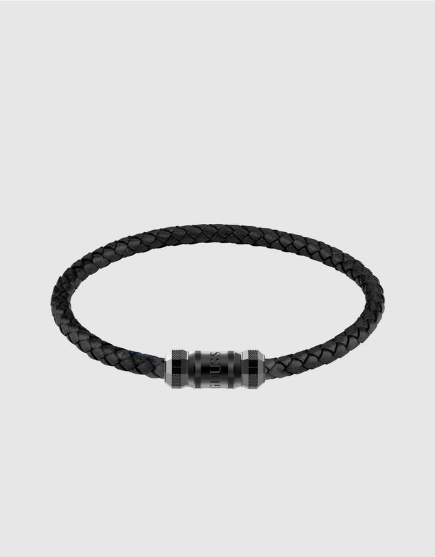 Guess Exagon Black Leather Bracelet