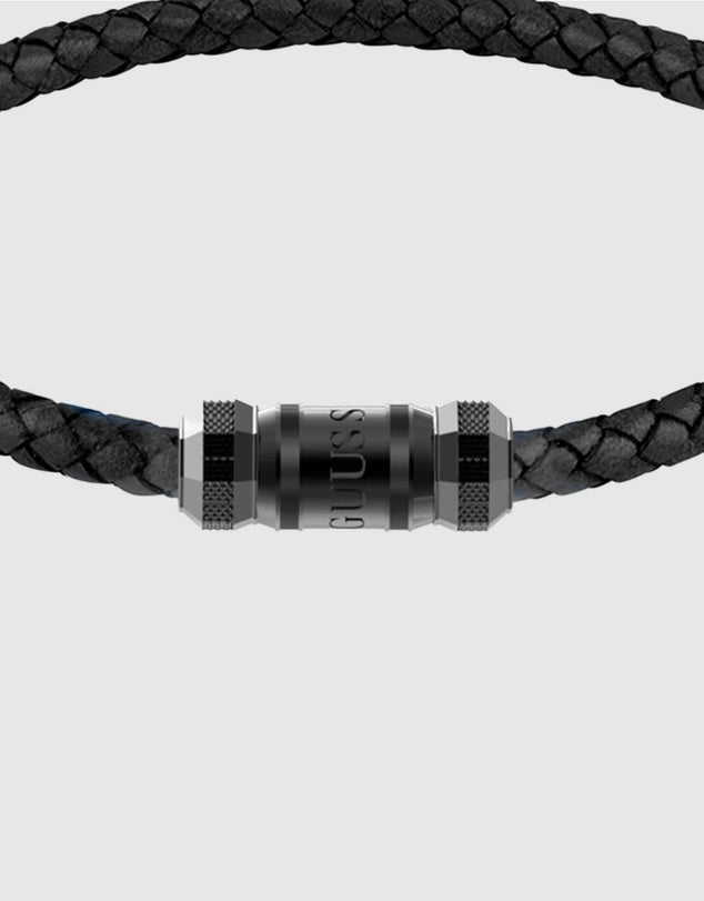 Guess Exagon Black Leather Bracelet