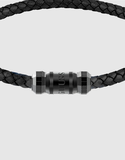 Guess Exagon Black Leather Bracelet