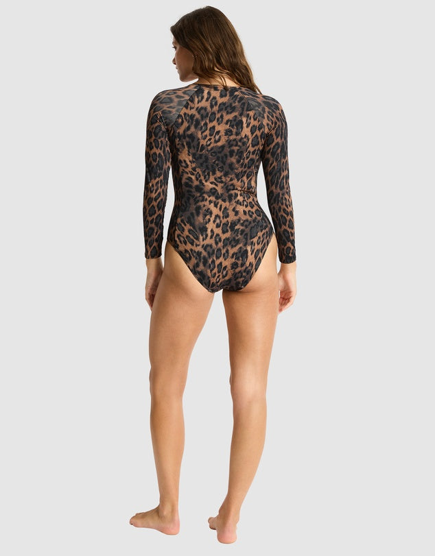 Sea Level Savanna Long Sleeved Surf Suit in Chocolate Leopard