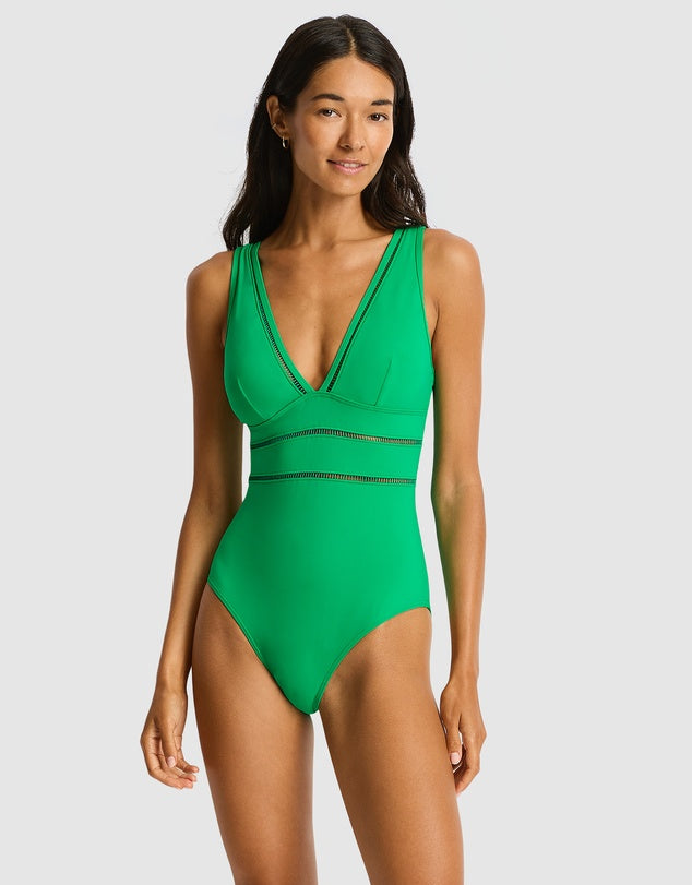 Sea Level Spliced One Piece in Kelly Green
