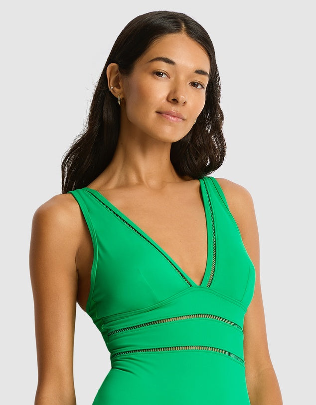 Sea Level Spliced One Piece in Kelly Green