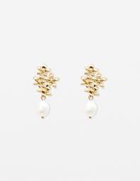 Stella + Gemma Earrings Gold Flowers with Pearl