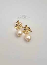 Stella + Gemma Earrings Gold Flowers with Pearl