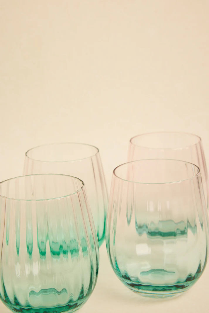 Willow & Mae Ripple Pink Green Stemless Wine Glass