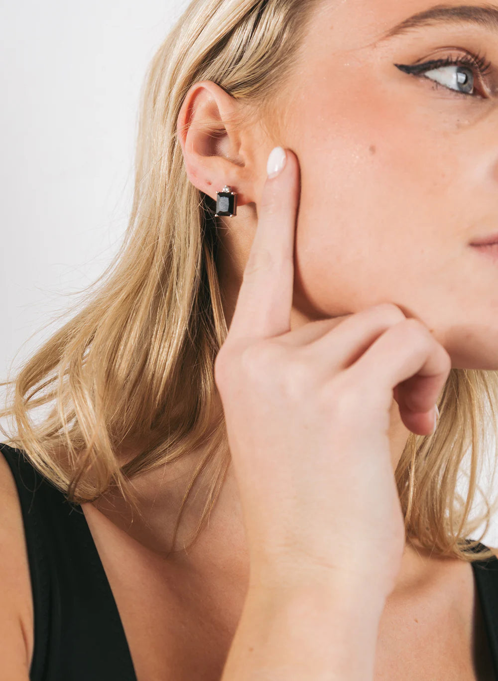 Federation Emerald Cut Stud in Clear or Black or Pink